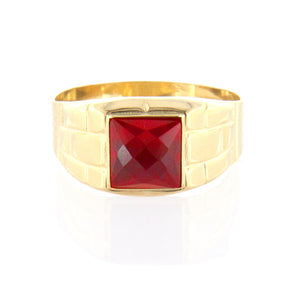 Anello Uomo in Oro Giallo con Rubino Sintetico