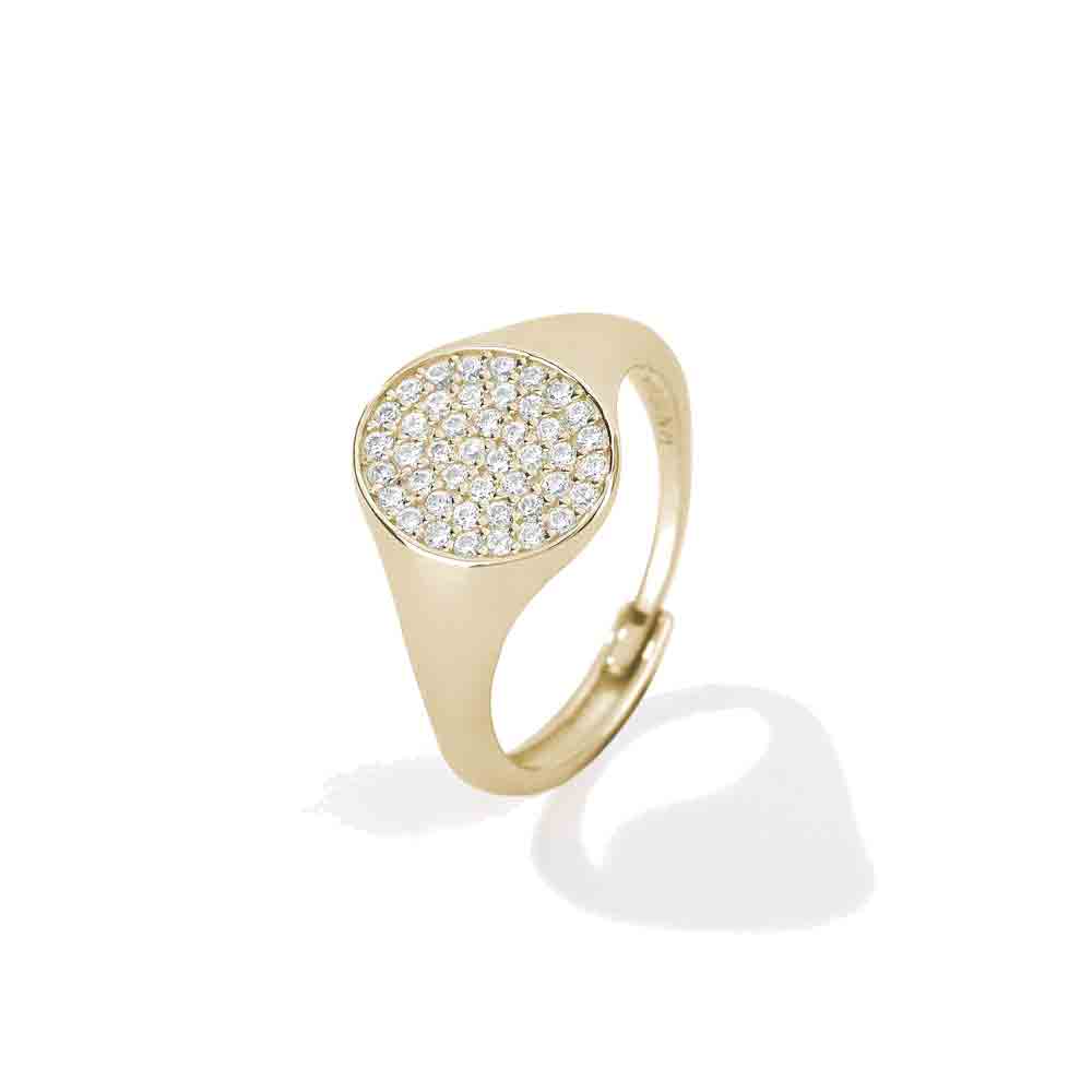 Anello chevalier regolabile dorato con pavé Mabina Gioielli