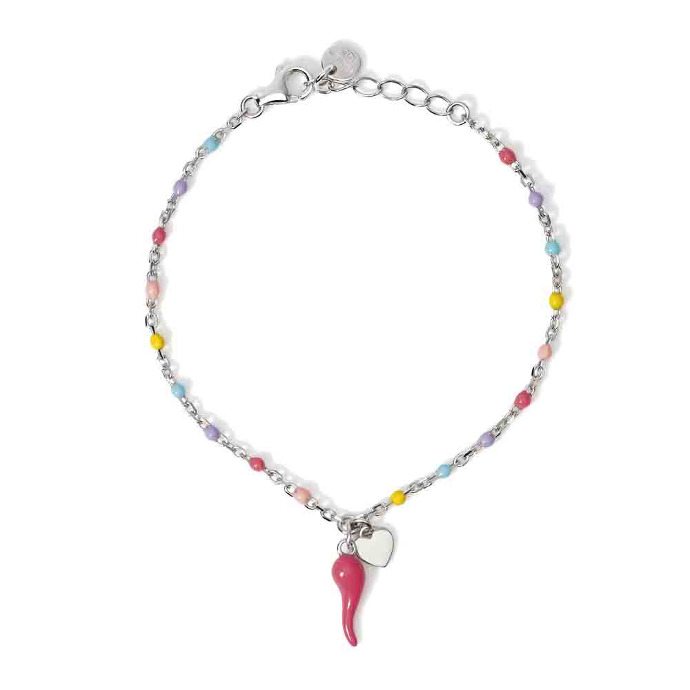 Bracciale Bambina in Argento multicolor con cornetto rosa Mabina Gioielli