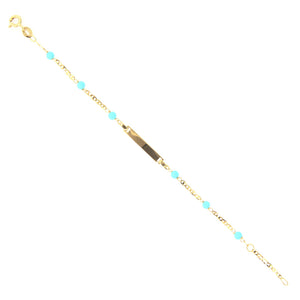 Bracciale Bambino Battesimo in Oro Giallo con Targhetta e Turchese