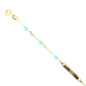 Bracciale Bambino Battesimo in Oro Giallo con Targhetta e Turchese