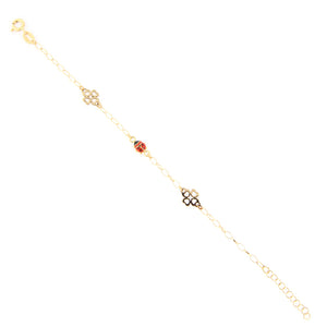 Bracciale Battesimo Bambina in Oro Giallo con Coccinella e Quadrifogli