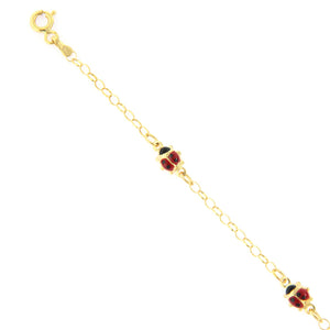 Bracciale Battesimo Bambina in Oro Giallo con Coccinelle Smaltate