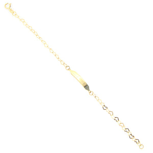 Bracciale Battesimo Bambina in Oro Giallo con Targhetta e Catena a Cuore