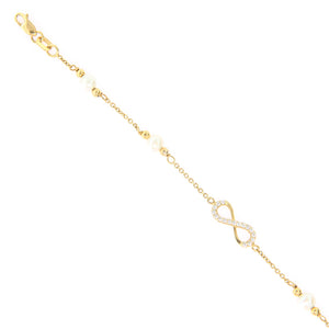 Bracciale Battesimo in Oro Giallo 9 Carati Infinito con Perle Naturali e Zirconi