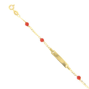 Bracciale Battesimo in Oro Giallo 9 Carati con Targhetta e Corallo