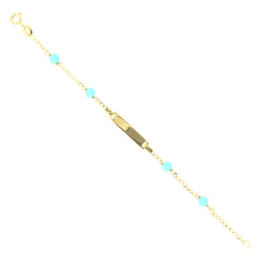 Bracciale Battesimo in Oro Giallo 9 Carati con Targhetta e Turchese