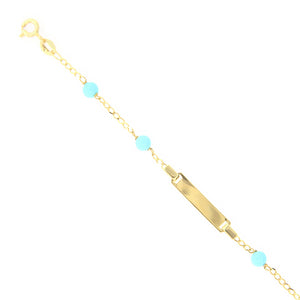 Bracciale Battesimo in Oro Giallo 9 Carati con Targhetta e Turchese