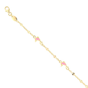 Bracciale Battesimo in Oro Giallo con Delfini Smaltati