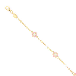 Bracciale Battesimo in Oro Giallo con Margherite Smaltate