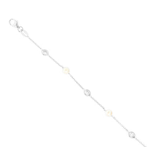 Bracciale Donna in Oro Bianco con Perle e Zirconi