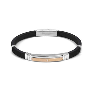 Bracciale Uomo City e Energy in Acciaio e Caucciu con 3 Cubic Zirconia Acciaio Oro Rosa Nomination