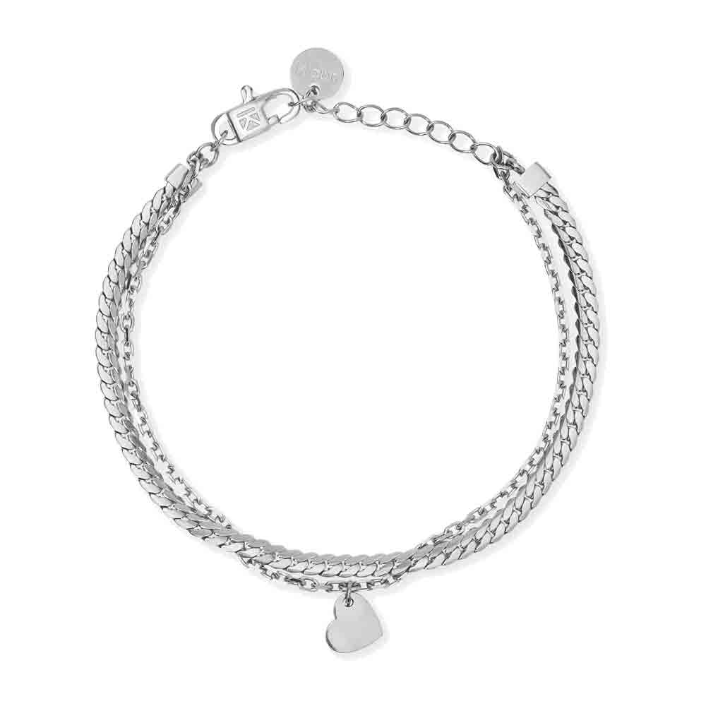 Bracciale catene e ciondolo cuore in acciaio argentato Style 38 831069 Kidult