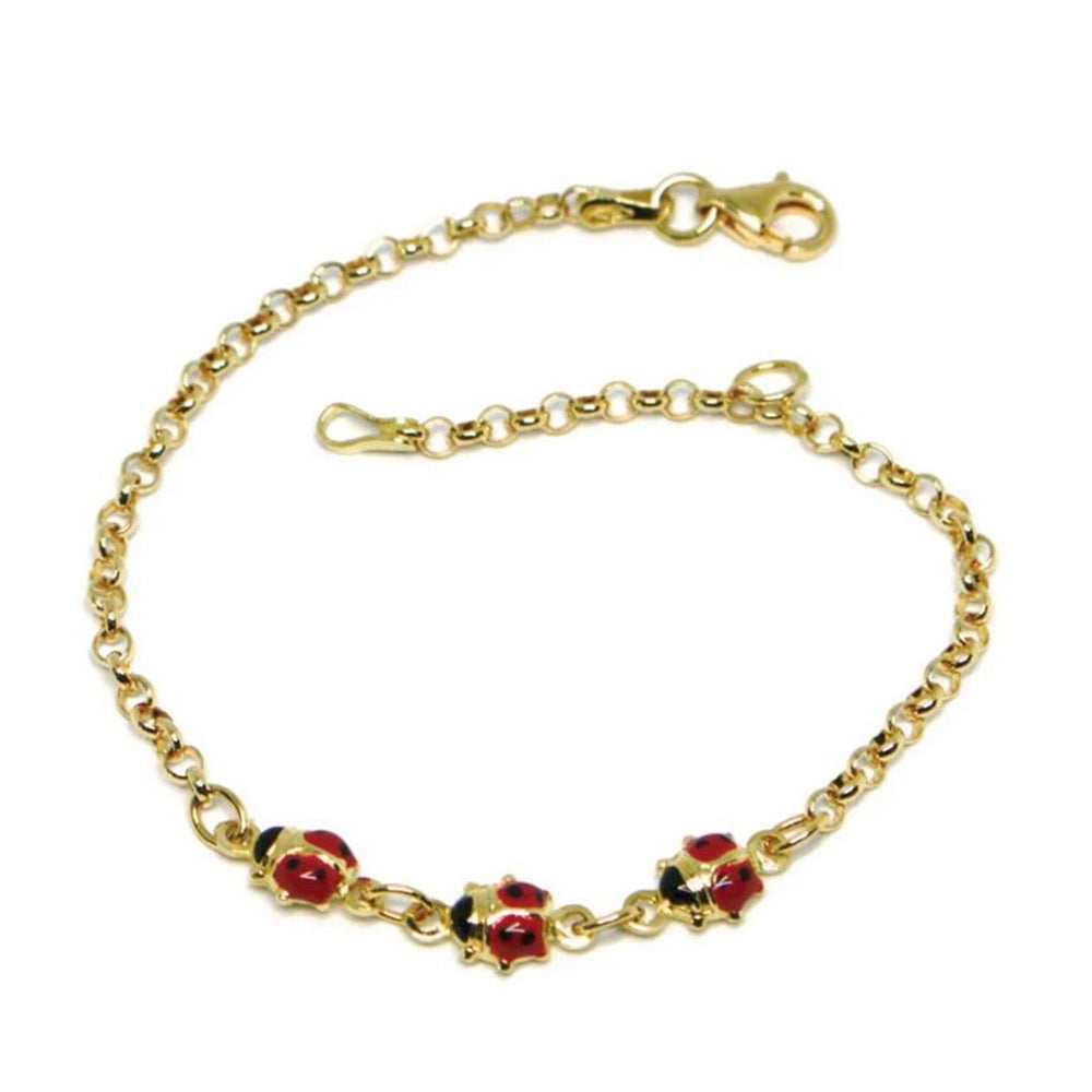 Bracciale in Oro Giallo Bambina con 3 coccinelle smaltate