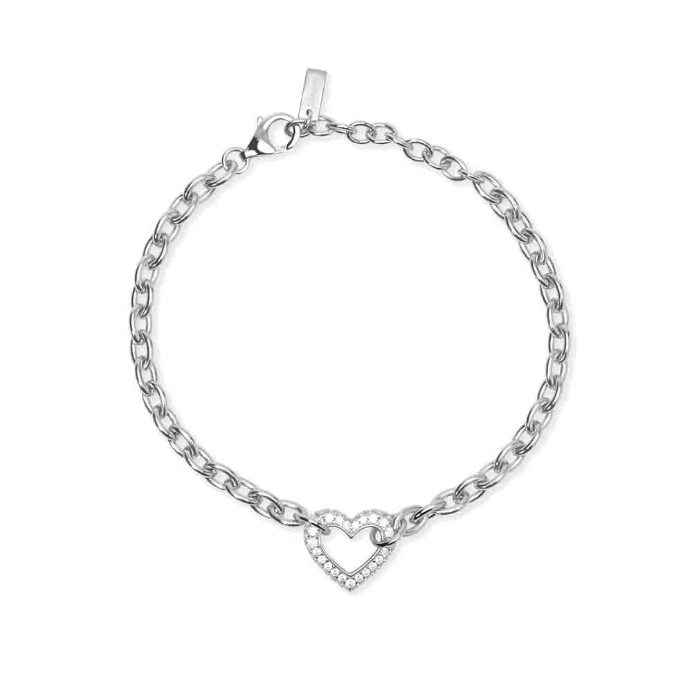 Bracciale in argento con catena rolò e cuore in zirconi Mabina Gioielli