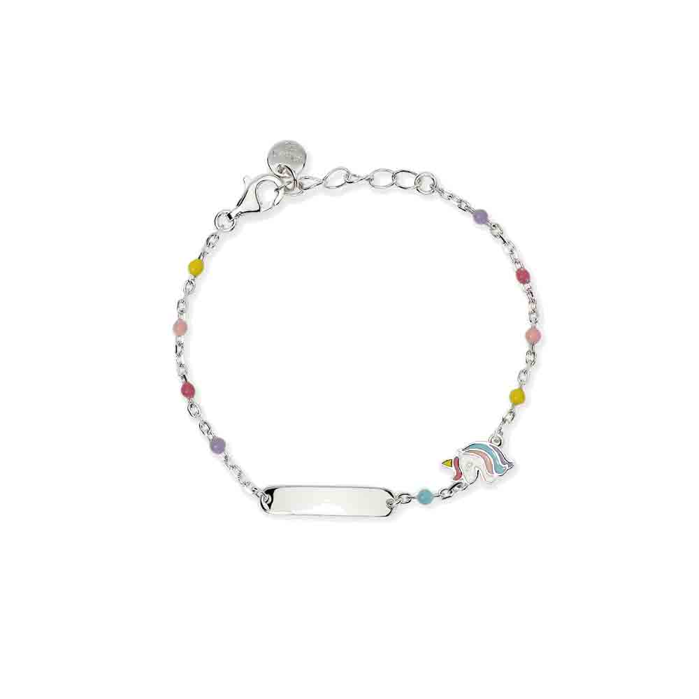 Bracciale multicolor con targhetta e unicorno Mabina Gioielli