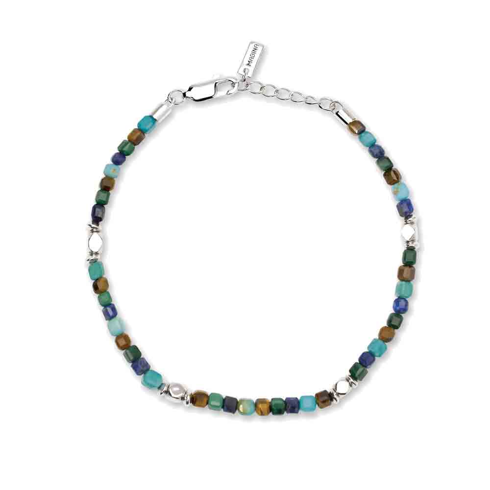 Bracciale regolabile da uomo in argento con pietre multicolor Mabina Gioielli