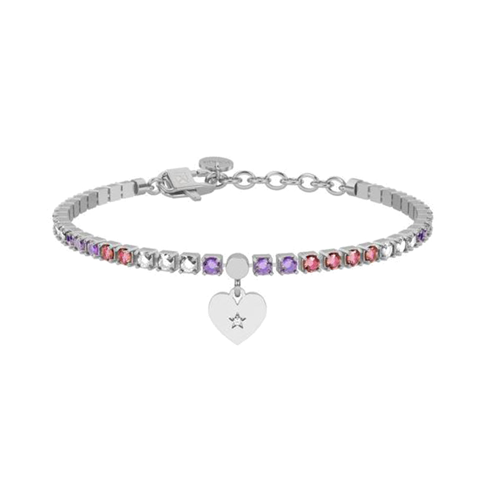 Bracciale tennis rosa e viola con cuore Style 49 732322 Kidult