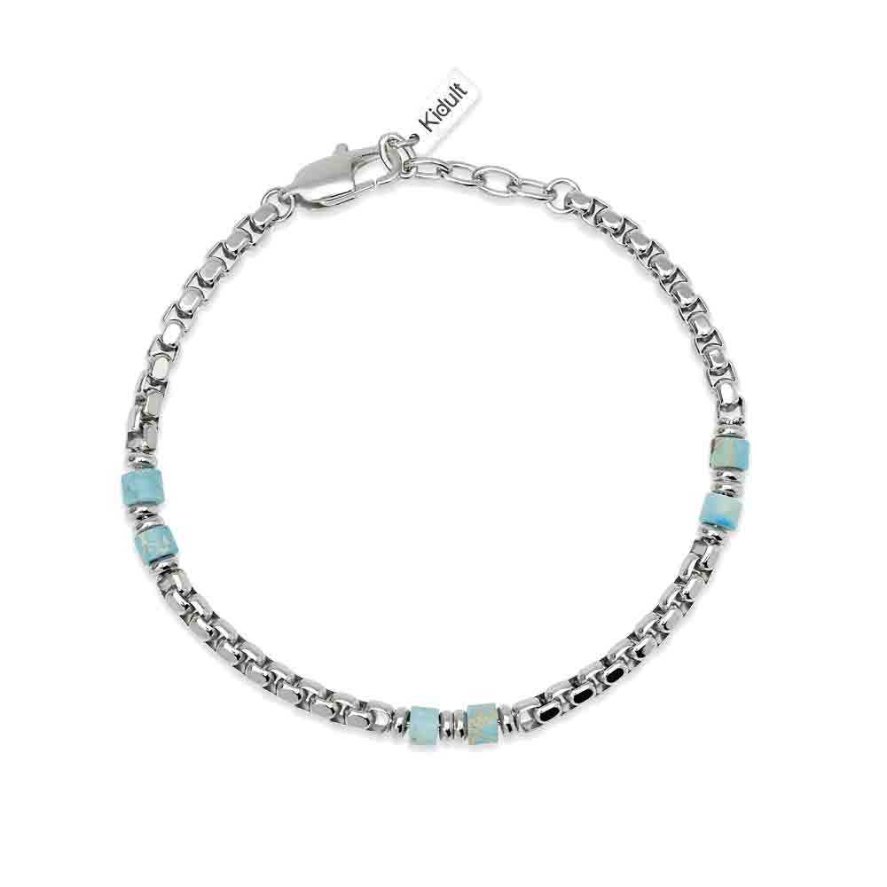 Bracciale uomo con catena veneta e cilindri in diaspro azzurro Style 03 831175 Kidult