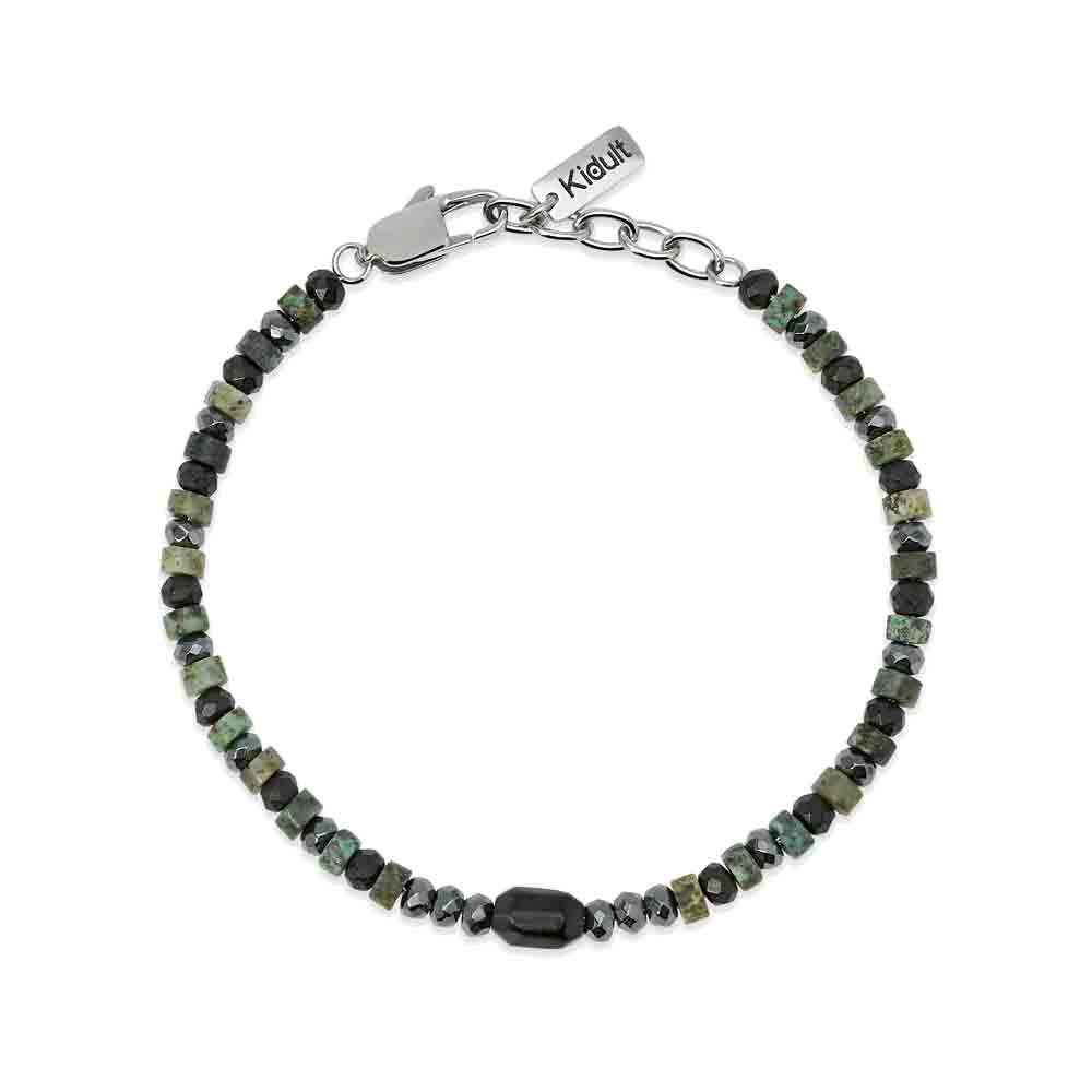 Bracciale uomo regolabile con ematite e turchese verde Style 40 831209 Kidult