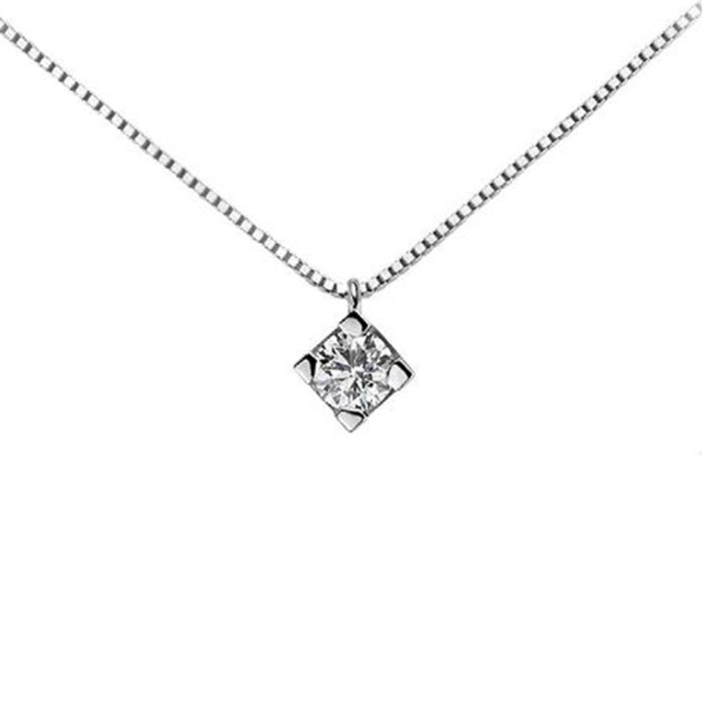 Collana Punto Luce Castone Quadrato Oro Bianco con Diamanti