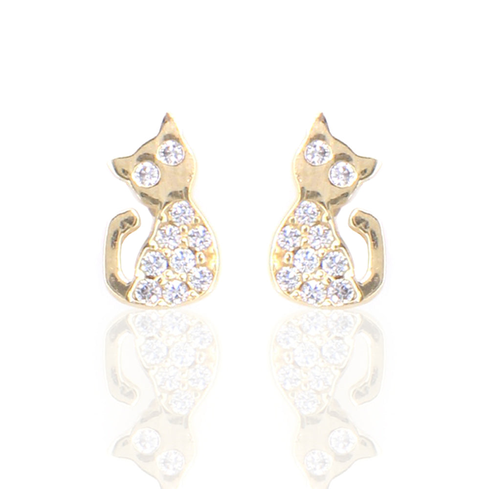 Orecchini Bambina in Oro Giallo 9 Carati Gatto con Zirconi
