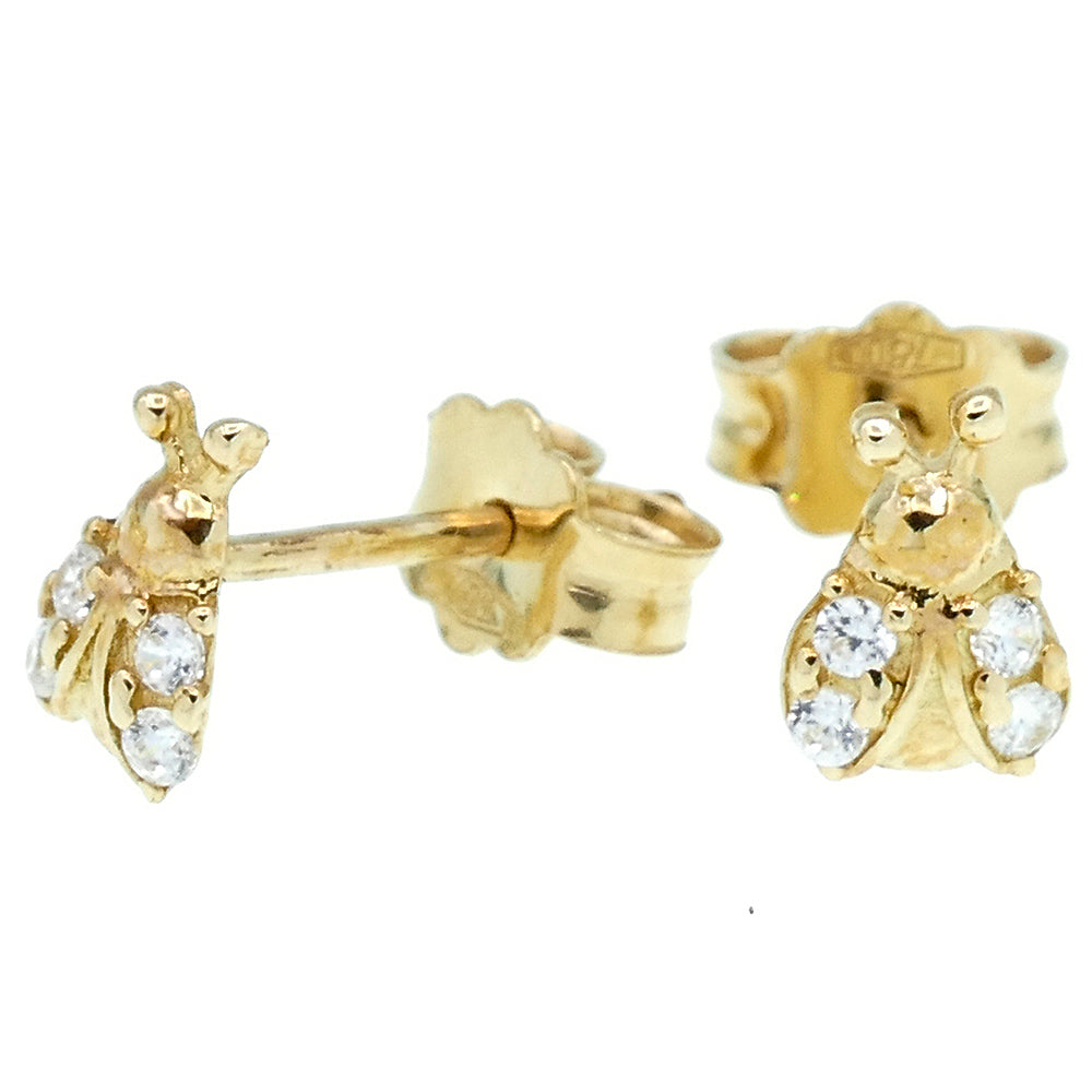 Orecchini Donna Coccinella Oro Giallo 9 Carati con Zirconi
