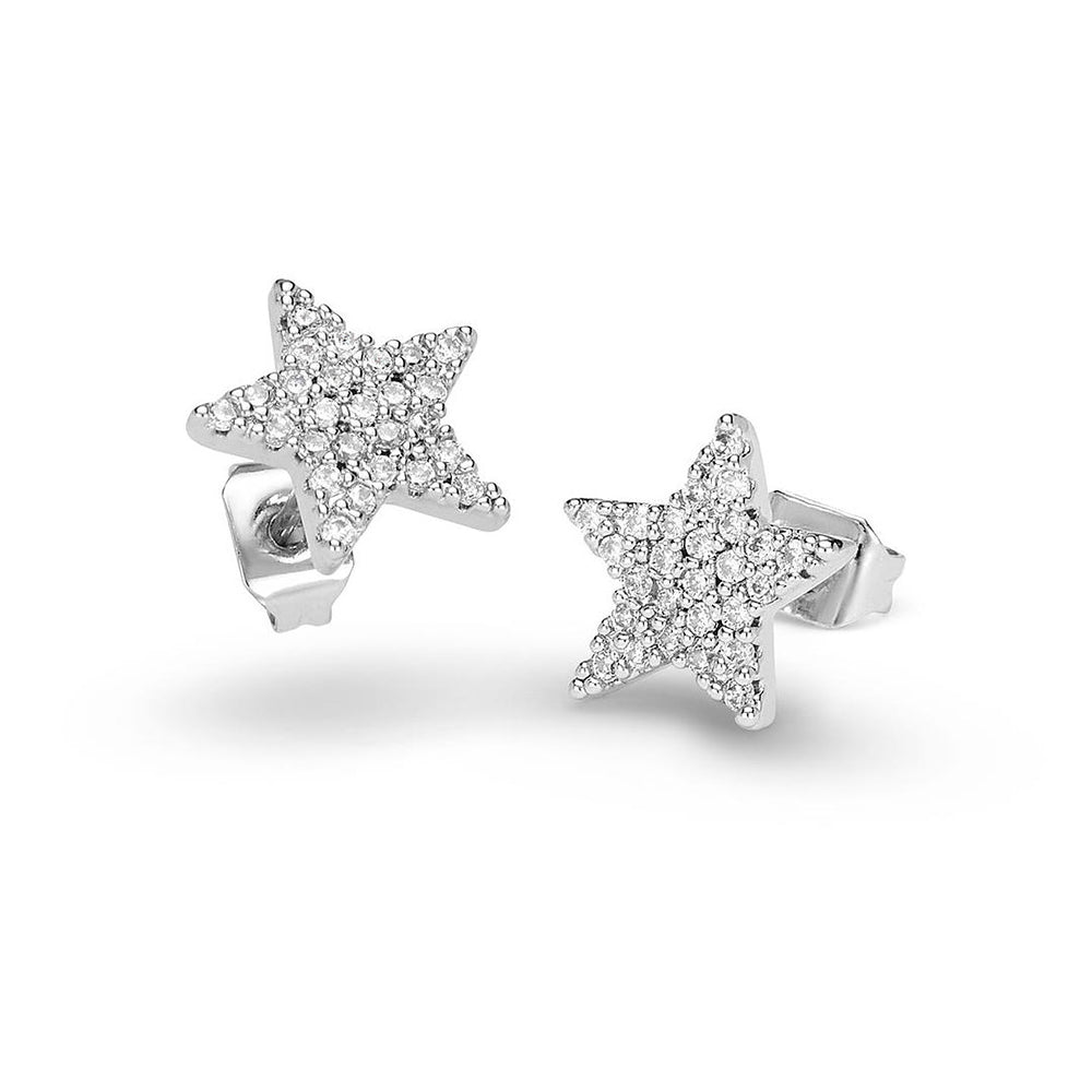 Orecchini Donna in Oro Bianco 9 Carati Stella con Zirconi