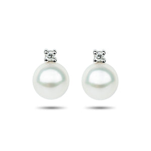 Orecchini in Oro Bianco con Zircone e Perla 8-8,5 mm