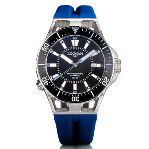 Orologio Uomo in Acciaio e Titanio Automatico Diver 500 Mt Nero cinturino Blu Montecristo Locman