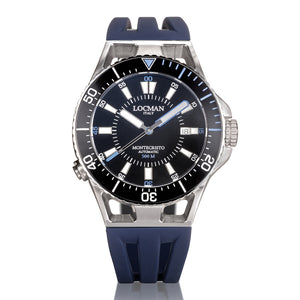 Orologio Uomo in Acciaio e Titanio Automatico Diver 500 Mt Nero cinturino Blu Montecristo Locman