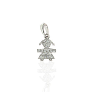 Pendente Bambina in Oro Bianco con Zirconi