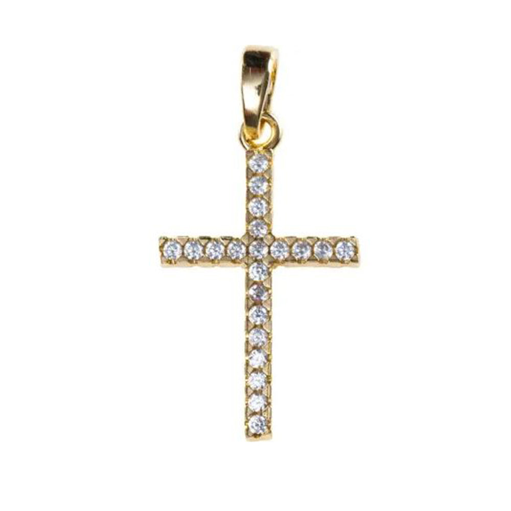 Pendente Donna Croce in Oro Giallo 9 Carati con Zirconi