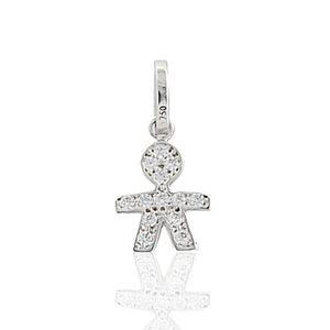 Pendente Donna in Oro Bianco Bambino con Zirconi