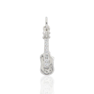 Pendente Donna in Oro Bianco Chitarra con Zirconi