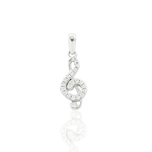 Pendente Donna in Oro Bianco Chiave di Violino con Zirconi