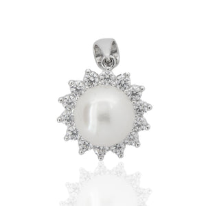 Pendente Donna in Oro Bianco con Perla e Zirconi