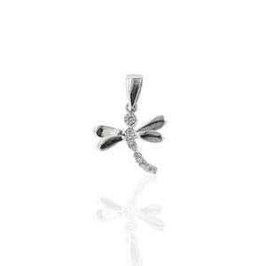 Pendente Libellula in Oro Bianco con Zirconi