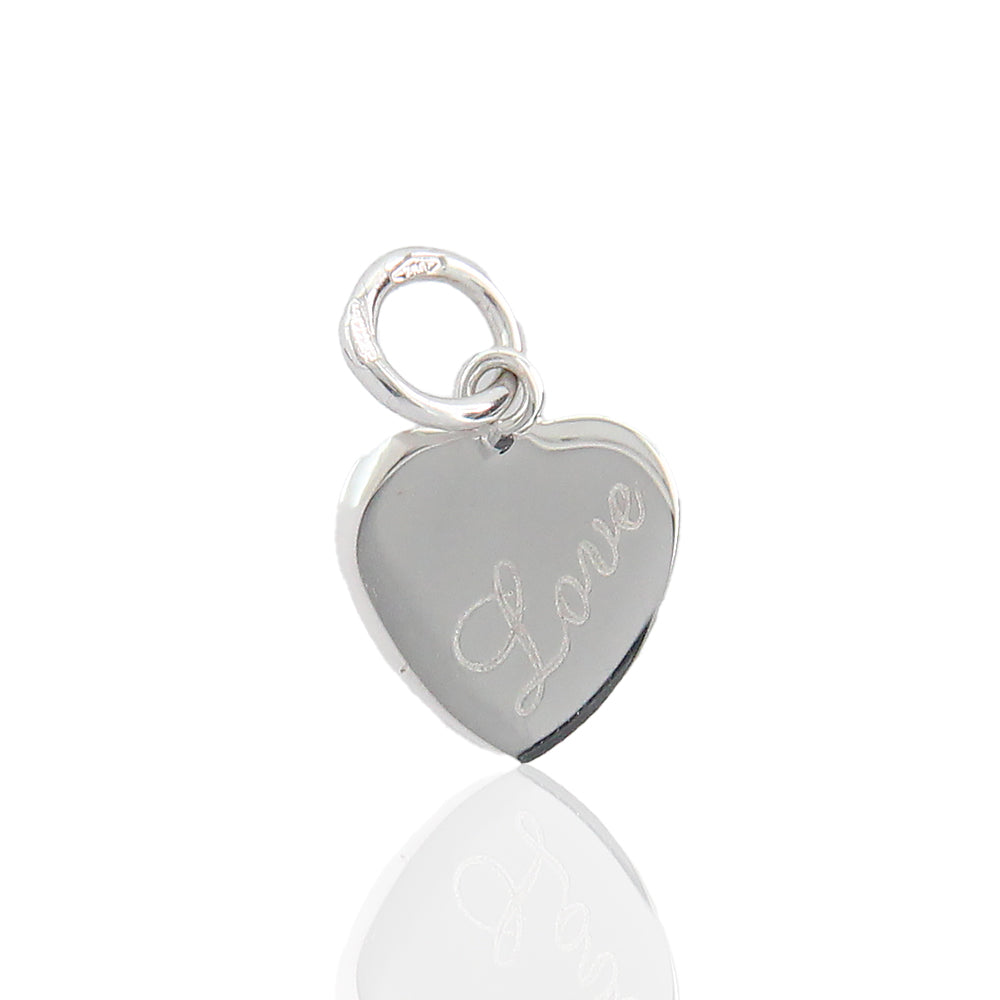 Ciondolo Cuore in Oro Bianco con Scritta Love