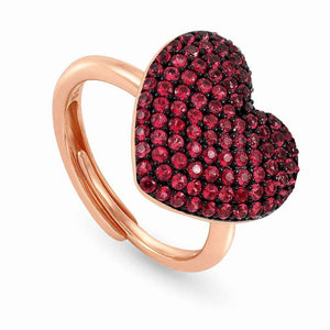 Anello Donna Argento Oro Rosa Easychic e Love Cuore Cubic Zirconia Rossi Nomination