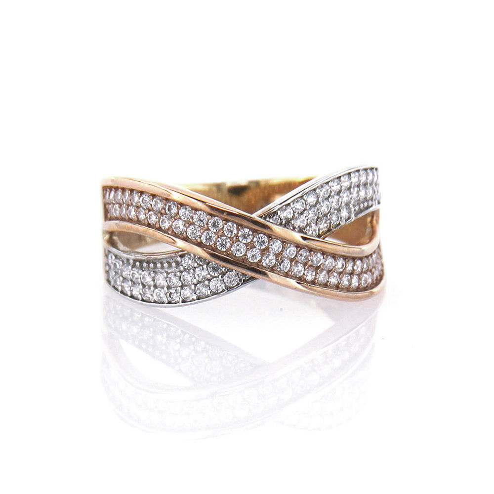 Anello Donna Fascia Intrecciata in Oro 3 Colori con Zirconi