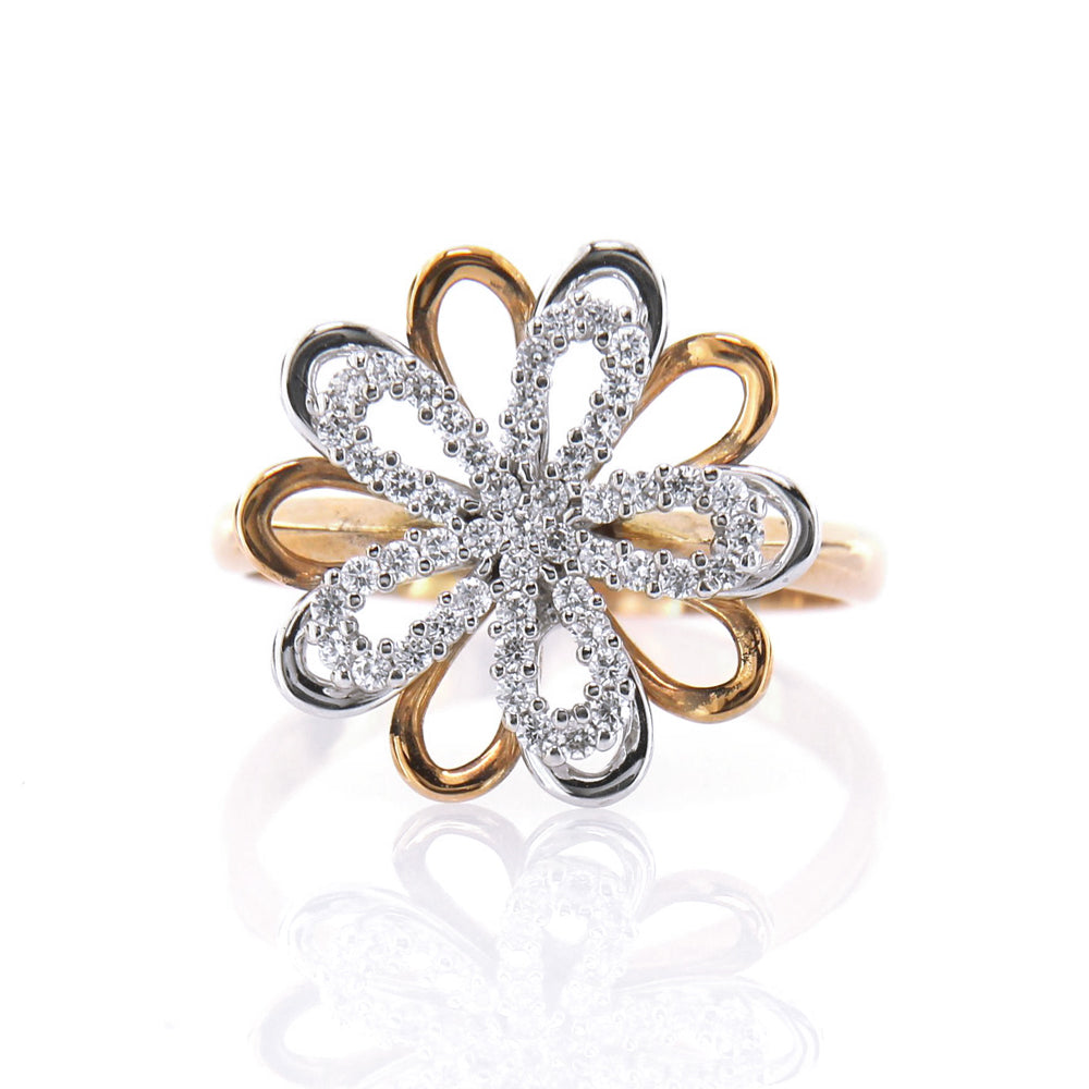 Anello Donna Fiore in Oro 2 Colori con Zirconi