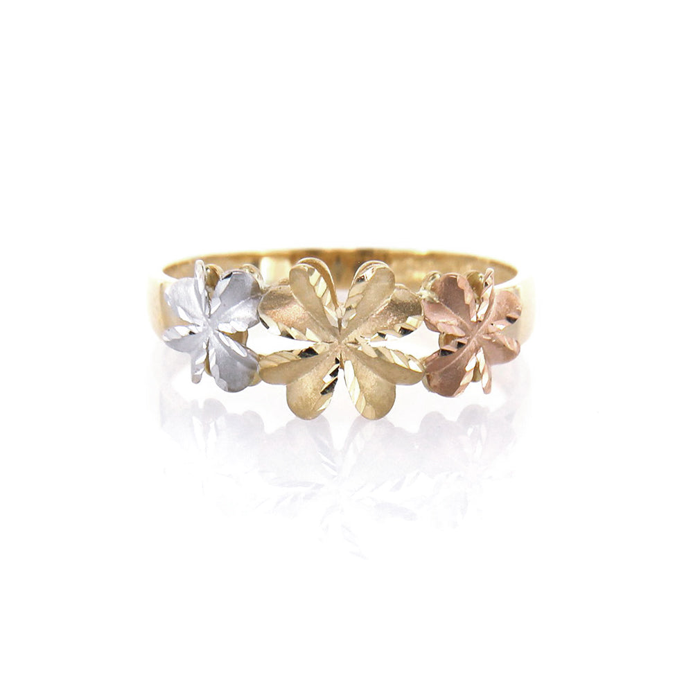 Anello Donna Fiori in Oro 3 Colori Satinato Gioielleria Amadori