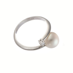 Anello Donna Oro Bianco con Perla di Acqua Dolce