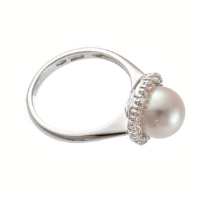 Anello Donna Oro Bianco con Perla di Acqua Dolce