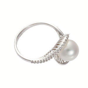 Anello Donna Oro Bianco con Perla di Acqua Dolce