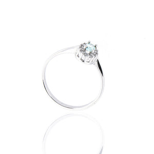 Anello Donna Rosetta in Oro Bianco con Topazio Azzurro e Zirconi