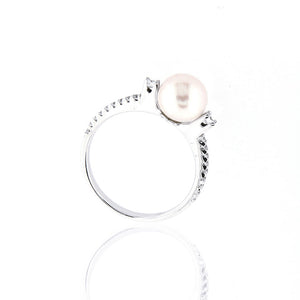 Anello Donna in Oro Bianco con Perla e Zirconi