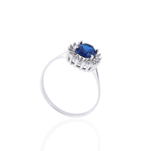 Anello Donna Rosetta in Oro Bianco con Zaffiro Sintetico e Zirconi