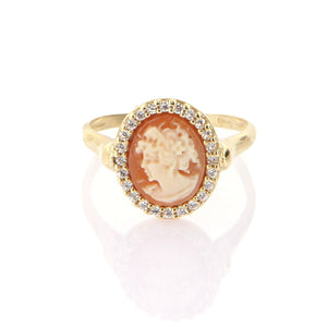 Anello Donna in Oro Giallo con Cammeo e Zirconi